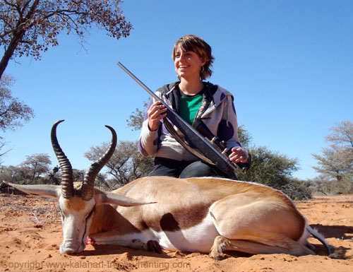 Allison Smith with her Springbok trophy Kalahari Springbok Hunt Namibia