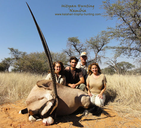 The Rivas family with Orlando's special Gemsbok trophy Big gemsbok hunt Kalahari, Namibia