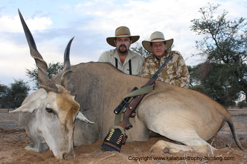 Brett Campbell with his Eland trophy Kalahari Eland hunting, Namibia