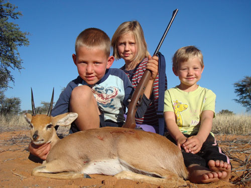 Jan-Hendrik and his sisters with his <b>Steenbok</b> Steenbok Hunt Namibia