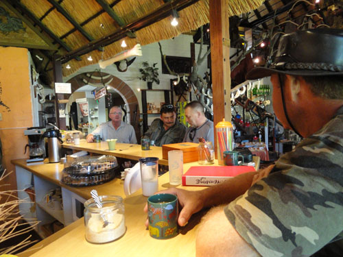 Drinking coffee at the taxidermist Taxidermist Namibia