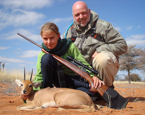 Bronwyn Langley with her first Steenbok Kalahari Steenbok hunting, Namibia