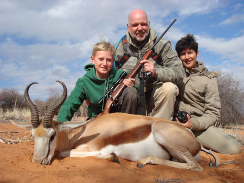 Carl-Heinz Langley with his first Springbok Kalahari Springbok hunting, Namibia