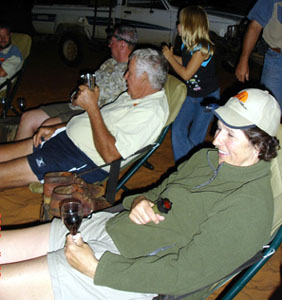 Nancy relaxing in the Kalahari